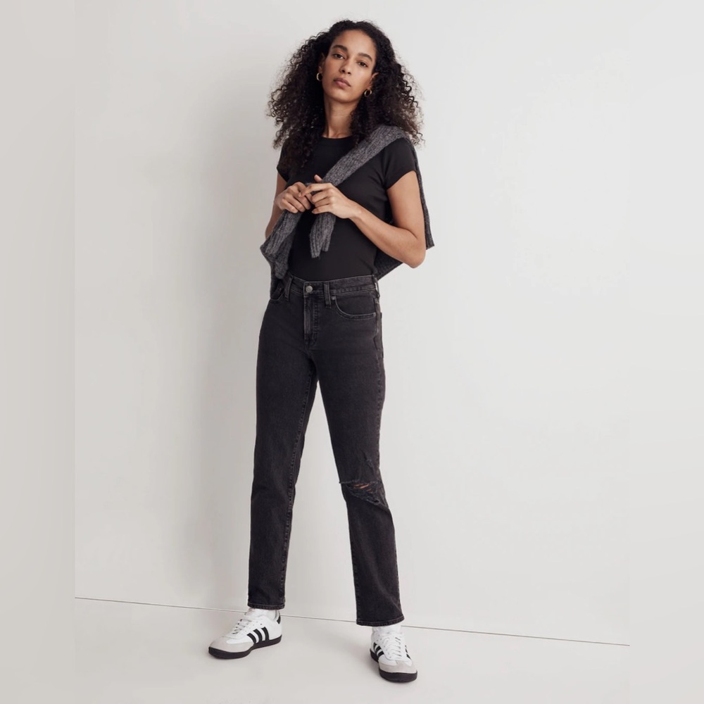 Madewell The Perfect Vintage Straight Jeans Womens 23 Distressed Mid-Rise Black